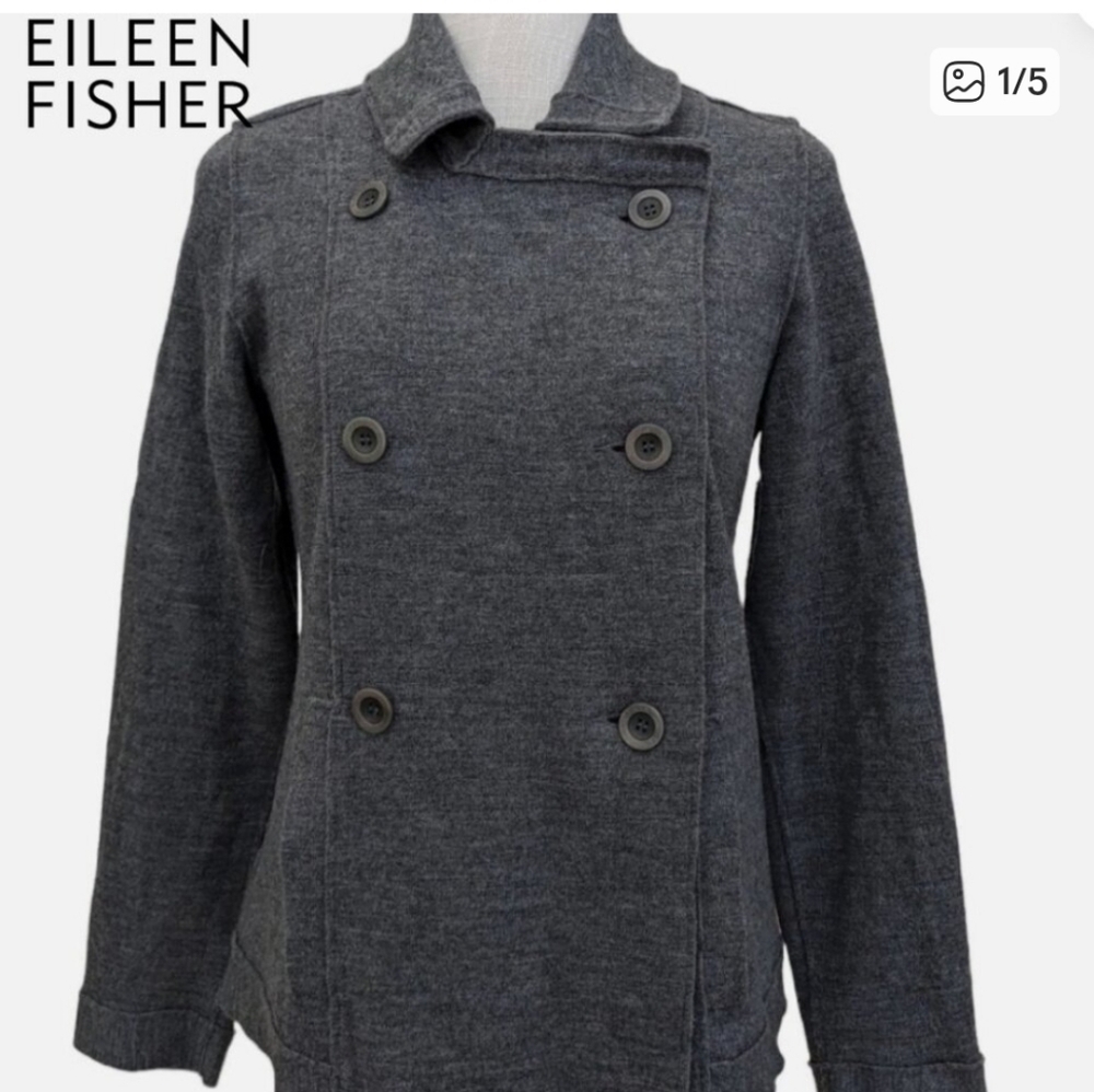 Eileen Fisher Double Breasted Charcoal Peacoat, VGUC